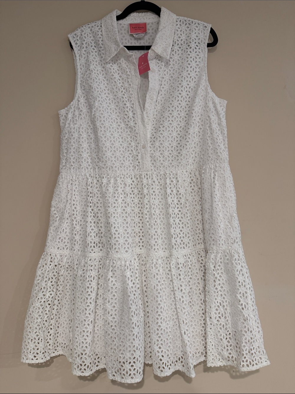 kate spade White Sleeveless Eyelet Tiered Shirt Dress